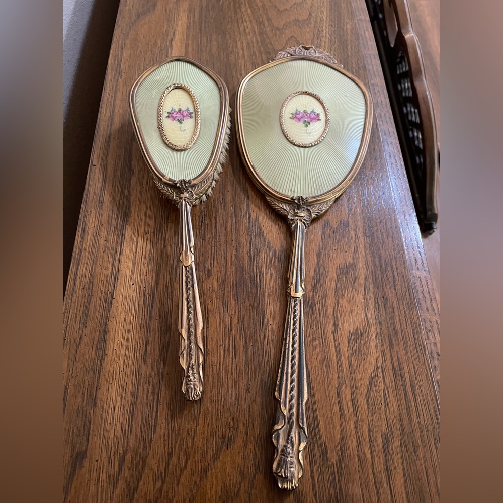 Matching vintage brush and mirror.
